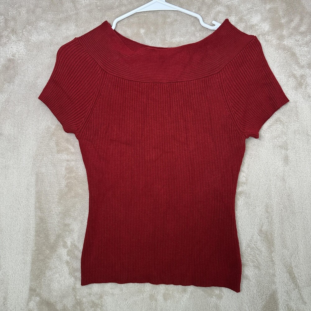 Vintage Heirloom Collectibles Sweater Womens Large Red Ribbed Short Sleeve